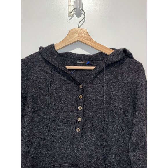 BCBGMaxAzria Gray Cashmere Long Sleeve Button-Front Hoodie Sweater Women's  Larg - Picture 2 of 8